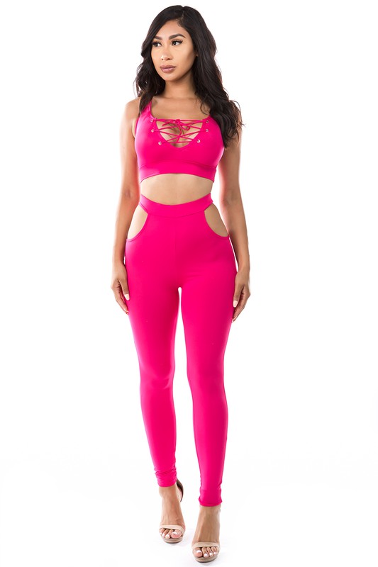 2 PIECE CROP TOP SET PINK