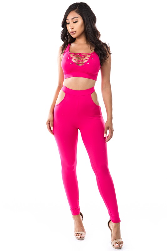 2 PIECE CROP TOP SET PINK