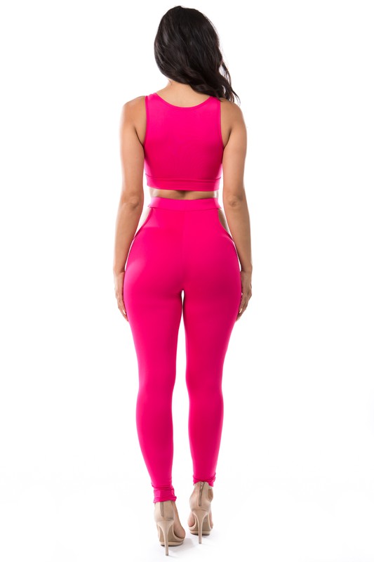 2 PIECE CROP TOP SET PINK