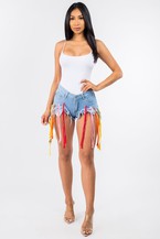 COLOR STRIP DENIM SHORT