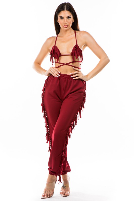 FRINGE BIKINI SET RED