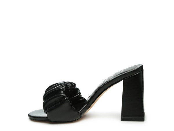 Mid Block Heel Pleated Strap Sandals