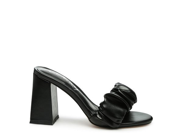 Mid Block Heel Pleated Strap Sandals