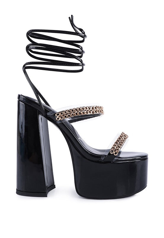 INDULGENCE CHAIN LACE UP CHUNKY SANDALS