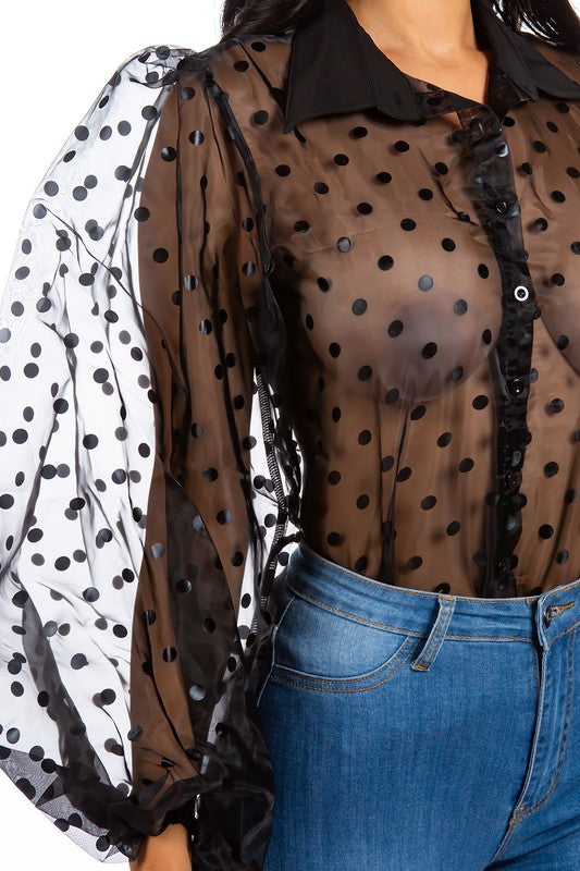 POLKA DOT MESH SHIRT