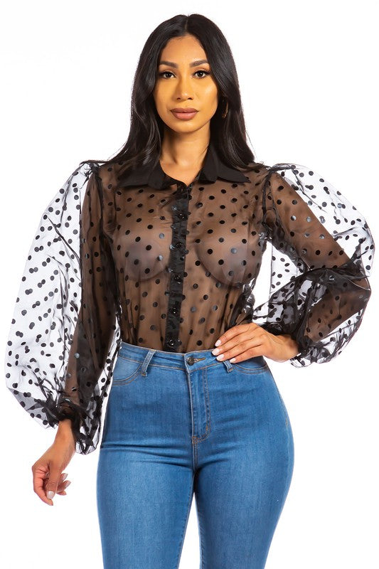 POLKA DOT MESH SHIRT