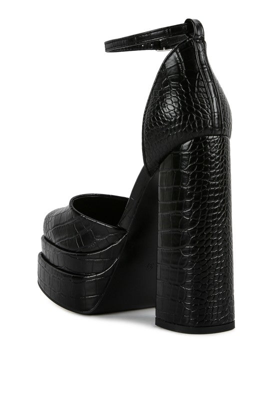 TCroc Textured High Heeled Block Sandals