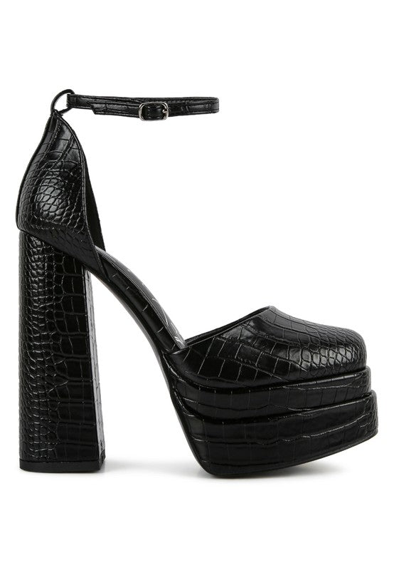 TCroc Textured High Heeled Block Sandals