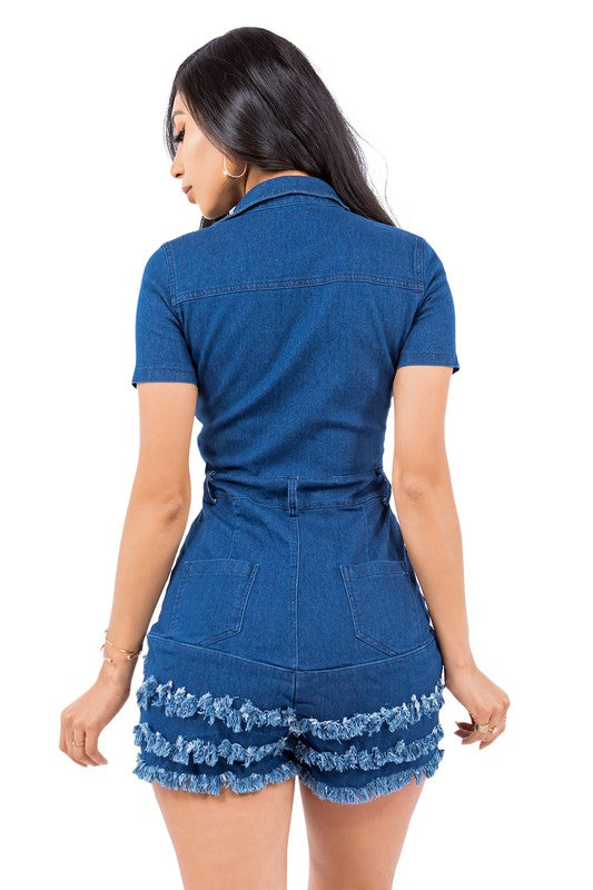 DARK RUFFLE DENIM ROMPER