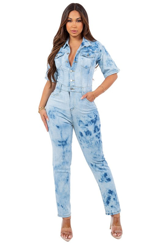 TIE DYE DENIM JUMPSUIT