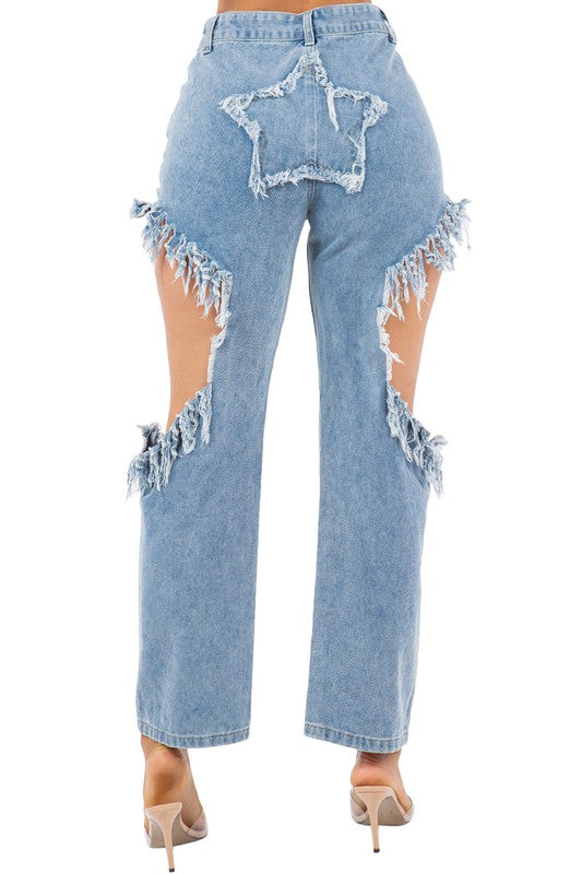 CUT OUT SIDE DENIM JEAN