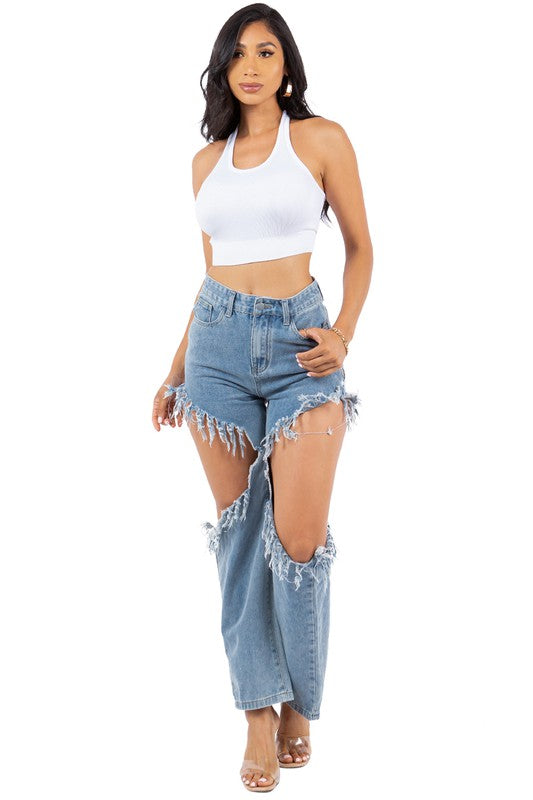 CUT OUT SIDE DENIM JEAN