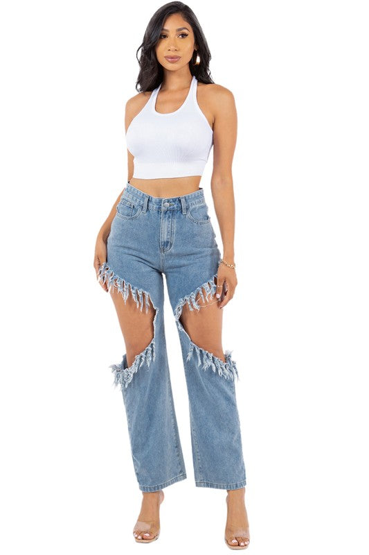 CUT OUT SIDE DENIM JEAN