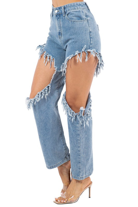 CUT OUT SIDE DENIM JEAN