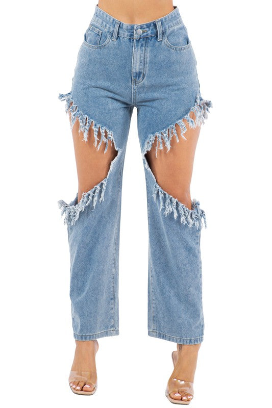 CUT OUT SIDE DENIM JEAN