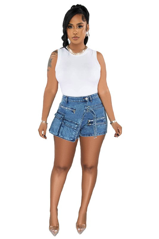 FATIMA CARGO STYLE DENIM SHORT