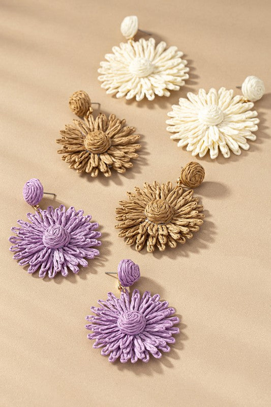 Straw Flower Drop Earrings