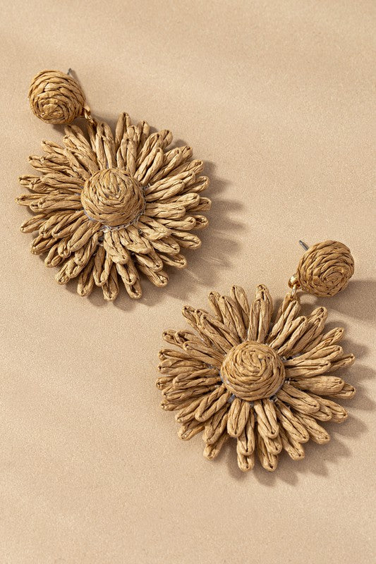 Straw Flower Drop Earrings