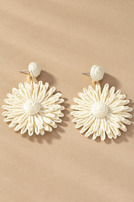 Straw Flower Drop Earrings