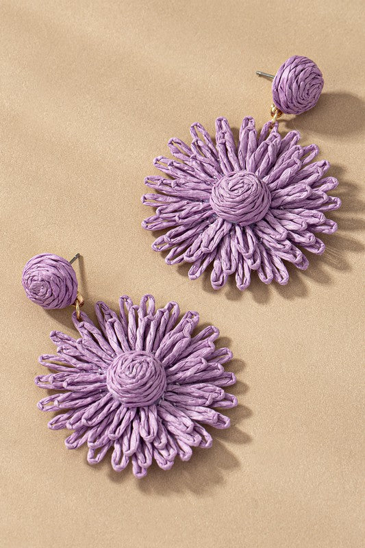 Straw Flower Drop Earrings