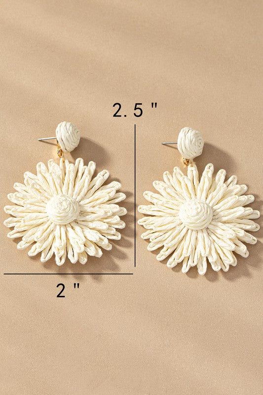 Straw Flower Drop Earrings