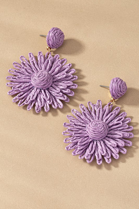 Straw Flower Drop Earrings