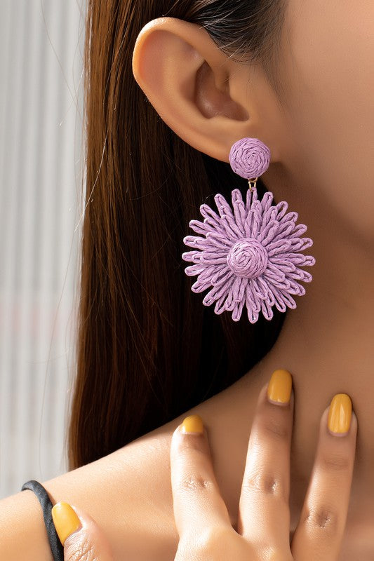 Straw Flower Drop Earrings