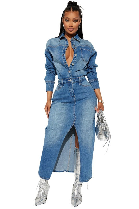 WILLOW DENIM LONG MAXI DRESS