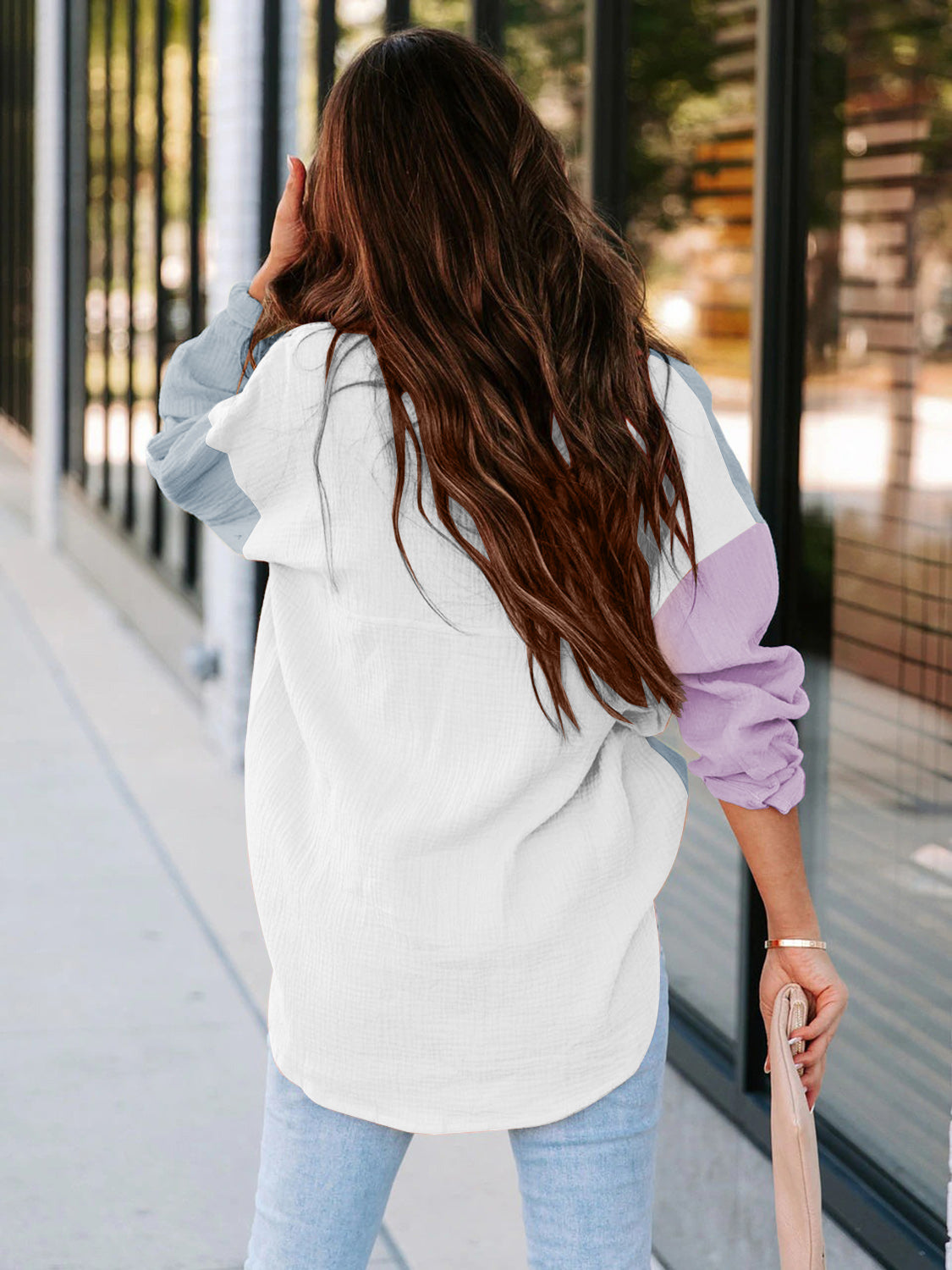 Color Block Button Up Collared Neck Shirt