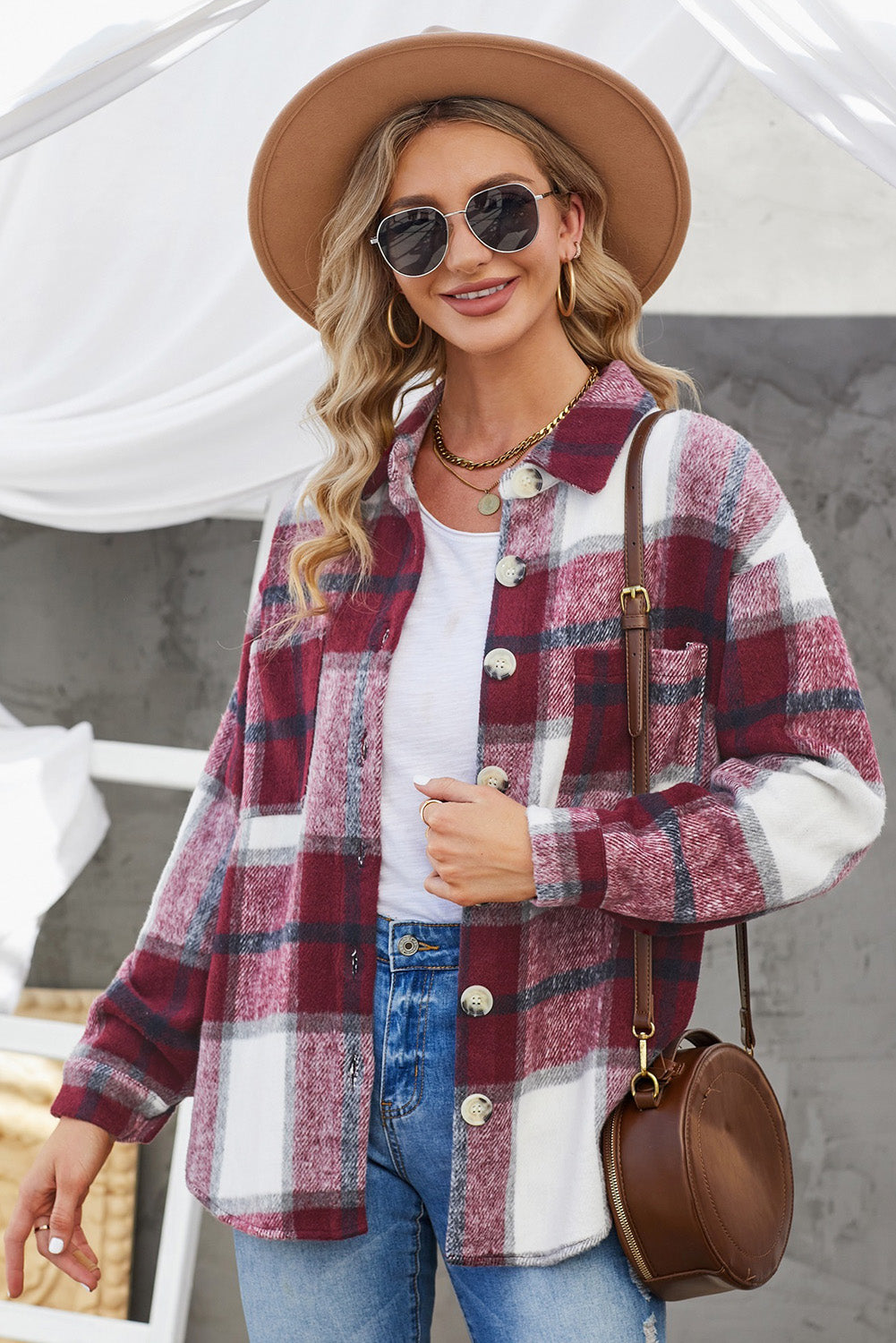 Plaid Button Up Dropped Shoulder Jacket