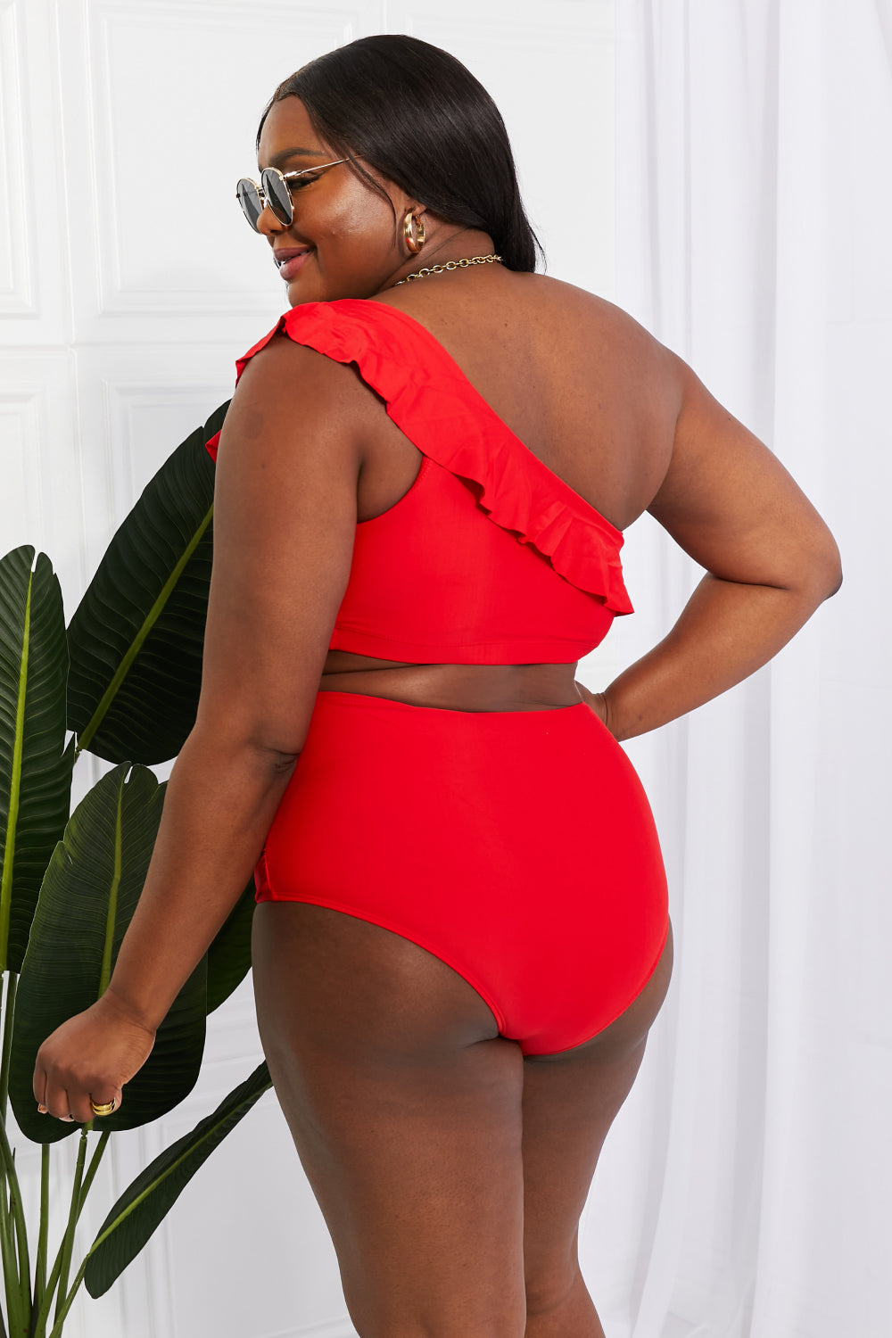 Romance Ruffle One-Shoulder Bikini in Red