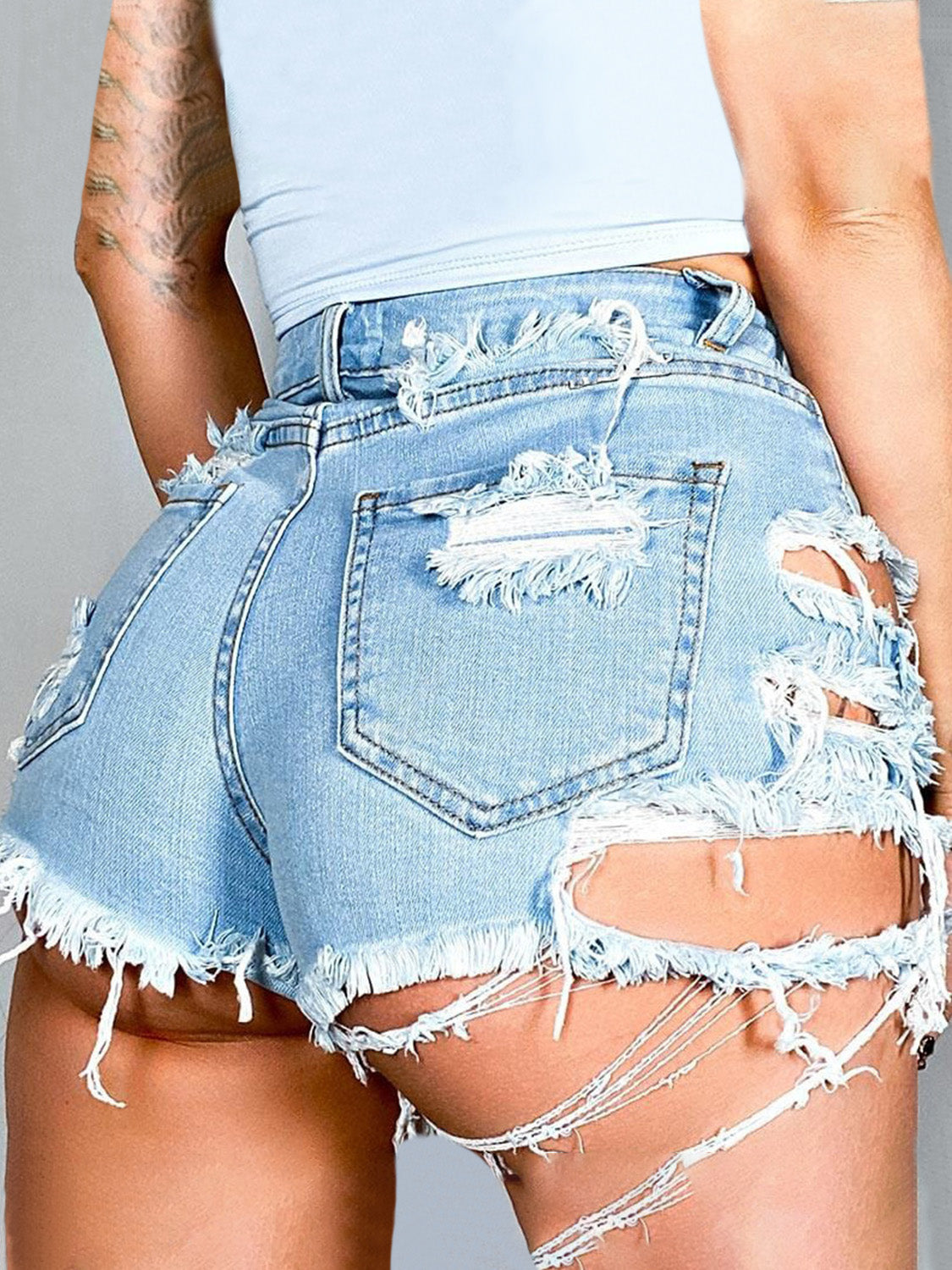 Distressed Raw Hem Denim Shorts