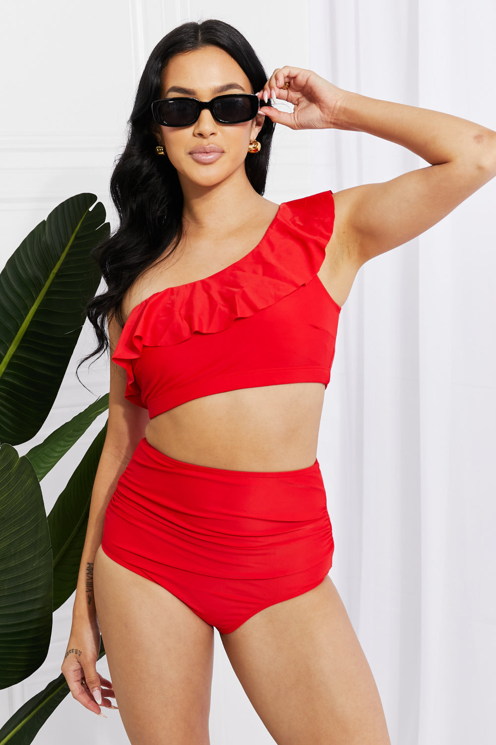 Romance Ruffle One-Shoulder Bikini in Red