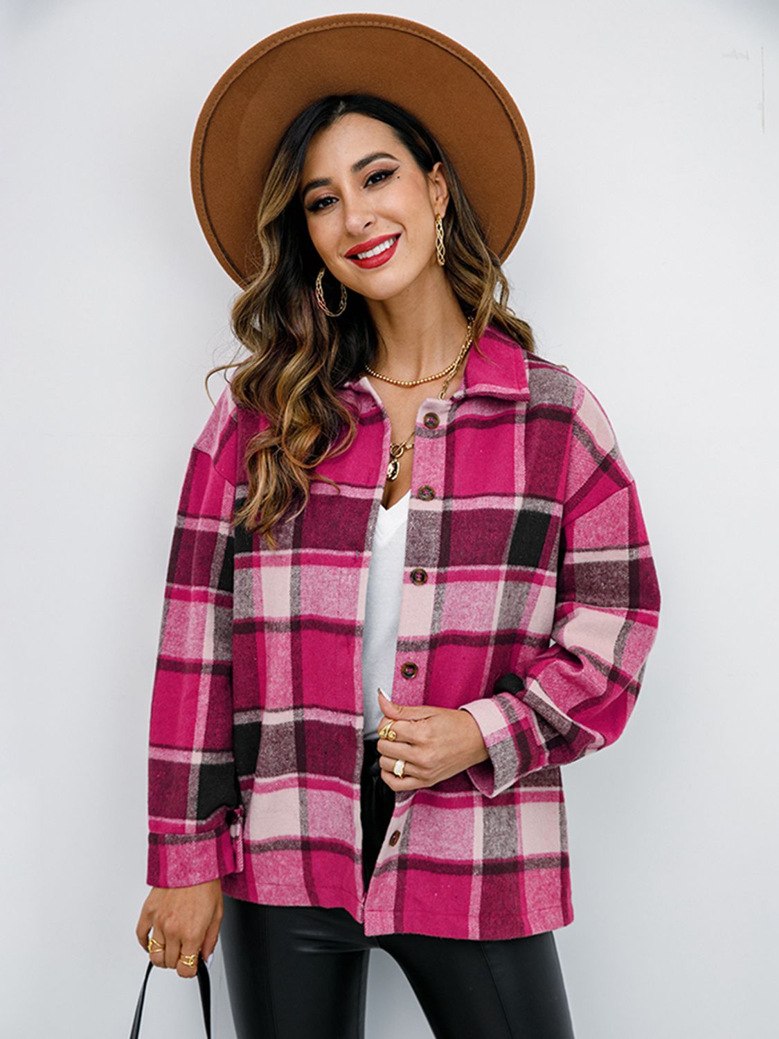 Plaid Button Up Collared Neck Jacket