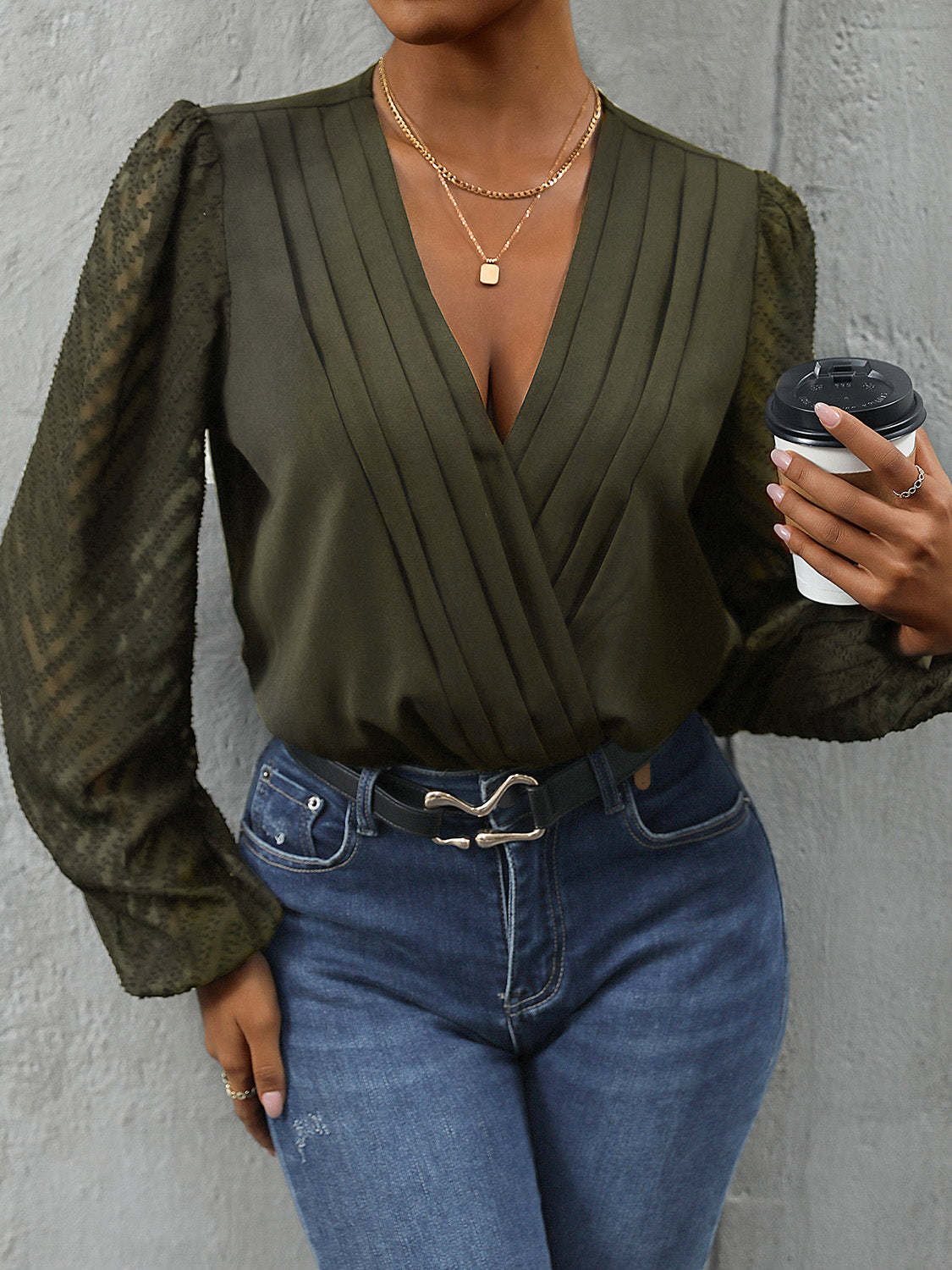 Ruched Surplice Long Sleeve Bodysuit