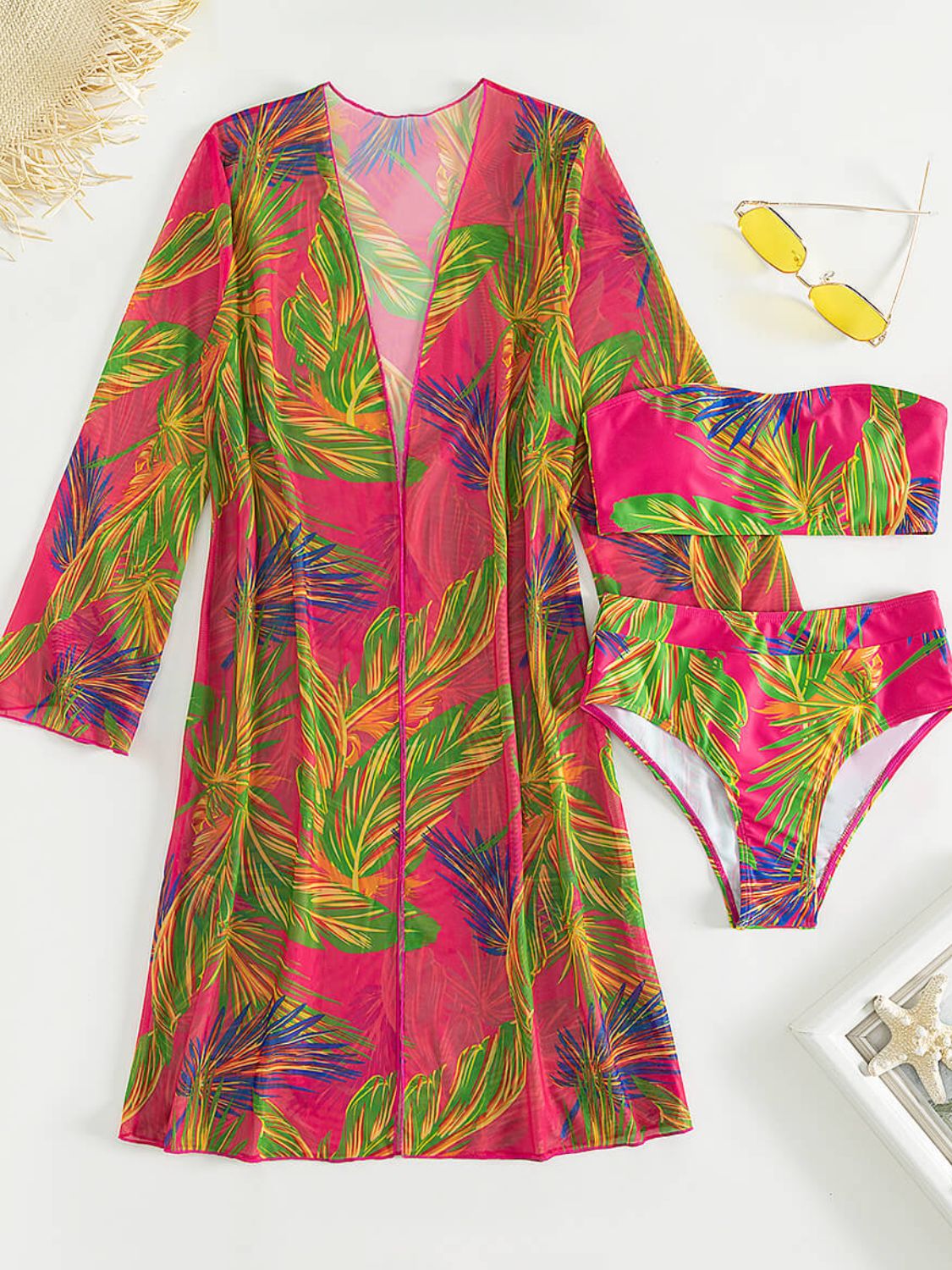 Botanical Print Tube Top Cover Up Set