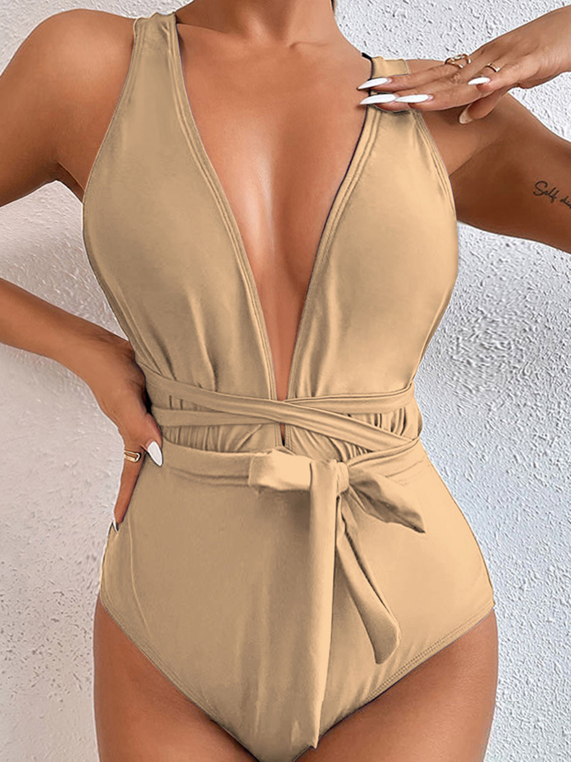 Tied Crisscross Wide Strap One-Piece Swimwear